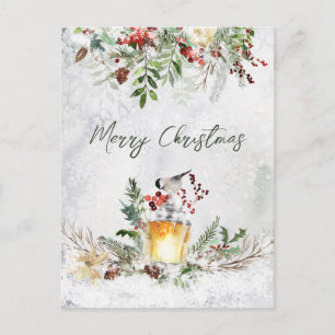 Winter Greenery Red Berry Bird kerstBriefkaart Briefkaart