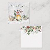Winter Greenery Red Berry Bird Kerstdank Vierkante Visitekaartje (Voorkant / Achterkant)