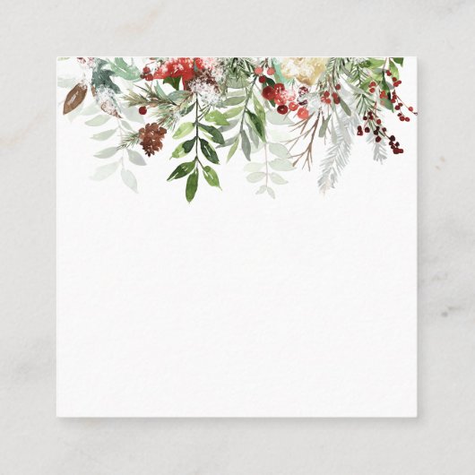 Winter Greenery Red Berry Bird Kerstdank Vierkante Visitekaartje (Achterkant)
