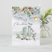 Winter Greenery Red Berry Bird Kerstmis Feestdagenkaart (Staand voorkant)