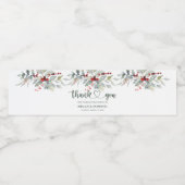 Winter Greenery Red Berry Kerstbruiloft Waterfles Etiket (Enkel label)