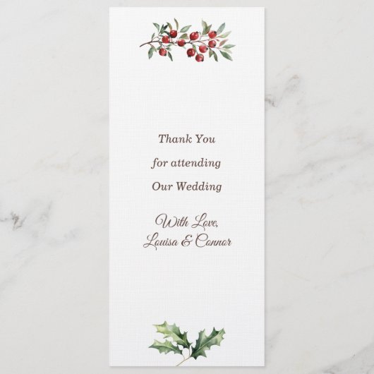 Winter Greenery Red Berry Wedding Menu (Achterkant)