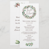 Winter Greenery Red Berry Wedding Menu (Voorkant / Achterkant)