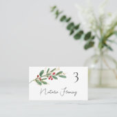 Winter Greenery Red Berry Wedding Place Card Plaatskaartje (Staand voorkant)