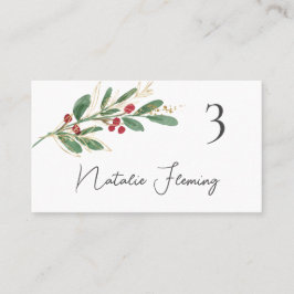 Winter Greenery Red Berry Wedding Place Card Plaatskaartje