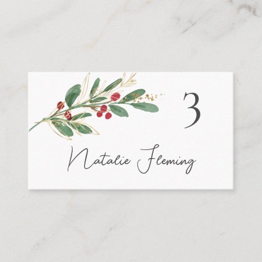 Winter Greenery Red Berry Wedding Place Card Plaatskaartje (Voorkant)