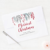 Winter Greenery Red Script Merriest Kerstmis Vierkante Sticker (Envelop)