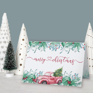 Winter Greenery Red Truck Waterverf Garland Feestdagen Kaart