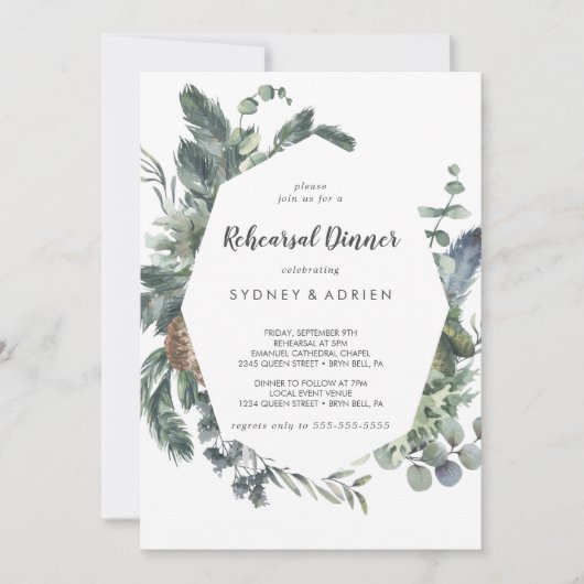 Winter Greenery Rehearsal Dinner Invitation Kaart (Voorkant)