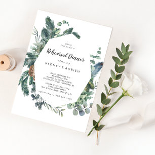 Winter Greenery Rehearsal Dinner Invitation Kaart
