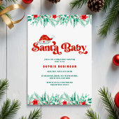 Winter Greenery Retro Script Santa Baby Shower Kaart