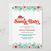 Winter Greenery Retro Script Santa Baby Shower Kaart (Voorkant)