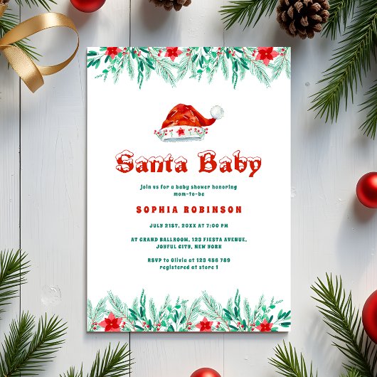 Winter Greenery Santa Baby Christmas Baby shower Kaart