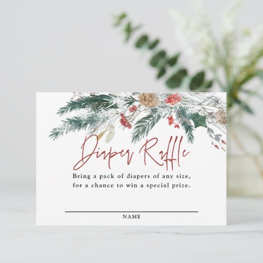 Winter Greenery Santa Baby Diaper Raffle Card Informatiekaartje (Staand voorkant)