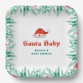 Winter Greenery Santa Hat Christmas Baby shower Papieren Bordje (Voorkant)