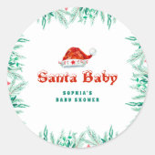 Winter Greenery Santa Hat Christmas Baby Shower Ronde Sticker (Voorkant)