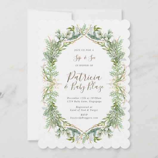 Winter Greenery Sip en Zie uitnodiging (Voorkant)