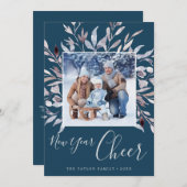 Winter Greenery Teal New Year Cheer Year In Review Feestdagenkaart (Voorkant / Achterkant)