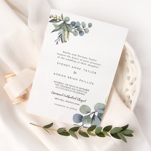Winter Greenery Traditional Wedding Invitation Kaart