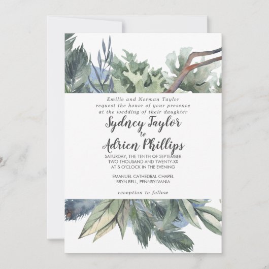 Winter Greenery - Uitnodiging voor formeel huwelij (Voorkant)
