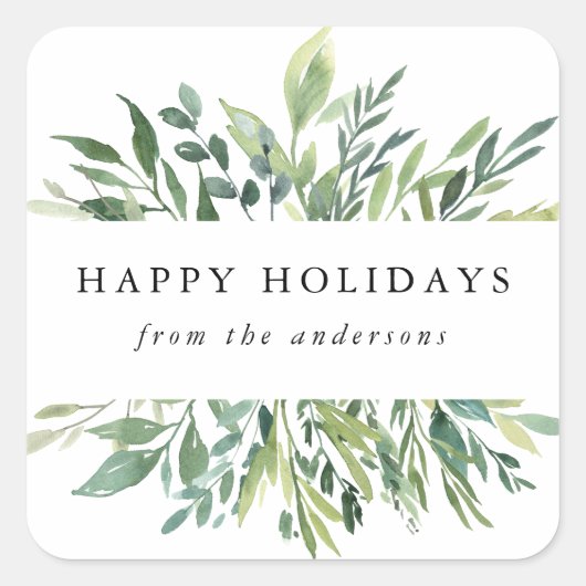 Winter Greenery | Vakantie Vierkante Sticker (Voorkant)