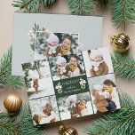 Winter Greenery | Vakantieknopkaart Feestdagenkaart<br><div class="desc">Elegant botanische vakantiefootkaart bevat zes van uw favoriete foto's in een geometrische collage lay-out. In het midden wordt een 'Merry' of je korte vakantiegroet op maat weergegeven, aangevuld met twee witte bloemen op een diepe groene achtergrond. Pas met uw namen aan, en voeg een extra foto aan de rug, samen...</div>