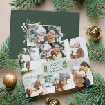 Winter Greenery | Vakantieknopkaart Feestdagenkaart<br><div class="desc">Elegant botanische vakantiefootkaart bevat zes van uw favoriete foto's in een geometrische collage lay-out. "JOY" of je korte vakantiegroet verschijnt in het midden,  aangevuld met twee groene olijftakken op een bleke sage-achtergrond. Pas met uw namen aan,  en voeg een extra foto aan de rug,  samen met het jaar toe.</div>