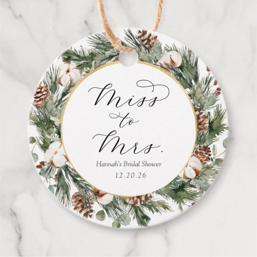 Winter Greenery Vrijgezellenfeest Elegant Favor Ta Bedankjes Labels (Voorkant)