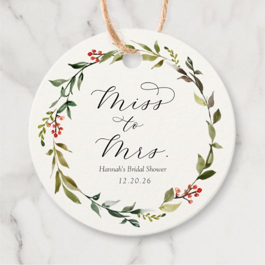 Winter Greenery Vrijgezellenfeest Elegant Favor Ta Bedankjes Labels (Voorkant)