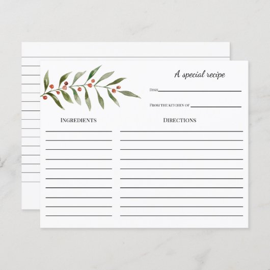 Winter Greenery Vrijgezellenfeest Recipe card (Voorkant / Achterkant)