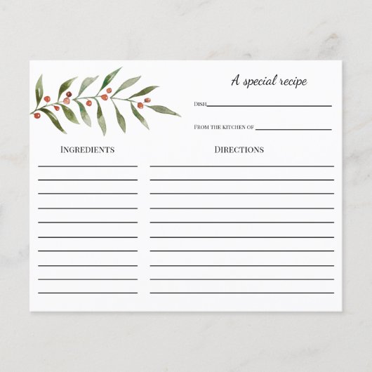 Winter Greenery Vrijgezellenfeest Recipe card (Voorkant)
