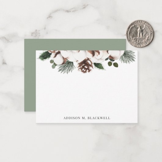 Winter Greenery Waterverf Aangepaste naam Notitiekaartje (Voorkant / Achterkant in situ)