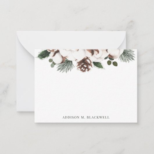 Winter Greenery Waterverf Aangepaste naam Notitiekaartje (Voorkant)