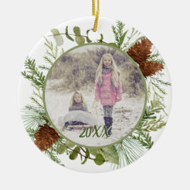 Winter Greenery Waterverf dubbelzijdige foto Keramisch Ornament