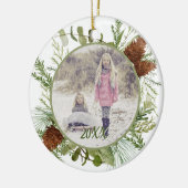 Winter Greenery Waterverf dubbelzijdige foto Keramisch Ornament (Links)