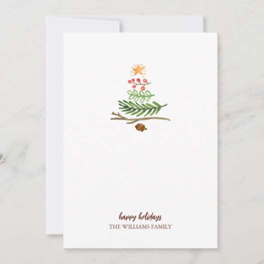 Winter Greenery Waterverf Fotokerstboom Kaart (Voorkant)