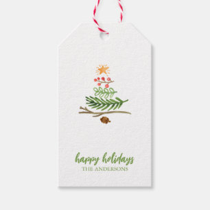 Winter Greenery Waterverf kerstboom Cadeaulabel