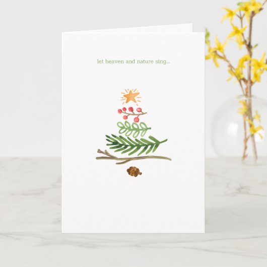 Winter Greenery Waterverf kerstboom Kaart (Gele Bloem)