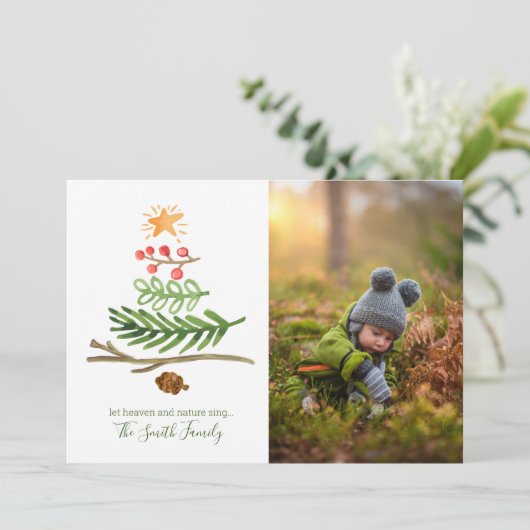 Winter Greenery Waterverf kerstboom Kaart (Staand voorkant)