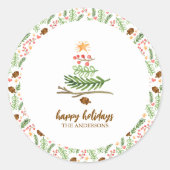 Winter Greenery Waterverf kerstboom Label (Voorkant)