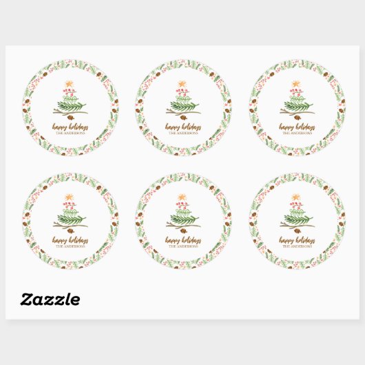 Winter Greenery Waterverf kerstboom Label (Vel)