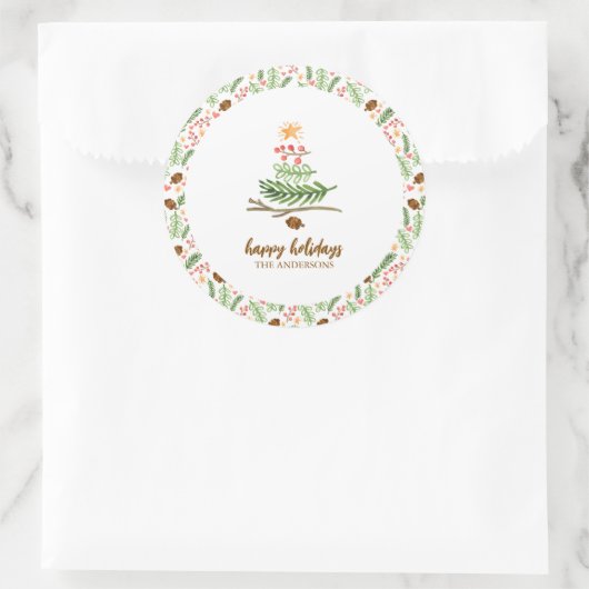 Winter Greenery Waterverf kerstboom Label (Tas)