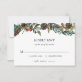 Winter Greenery Waterverf Pine Cone Wedding RSVP Kaartje (Voorkant)