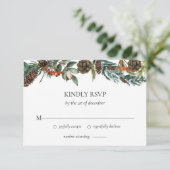 Winter Greenery Waterverf Pine Cone Wedding RSVP Kaartje (Staand voorkant)