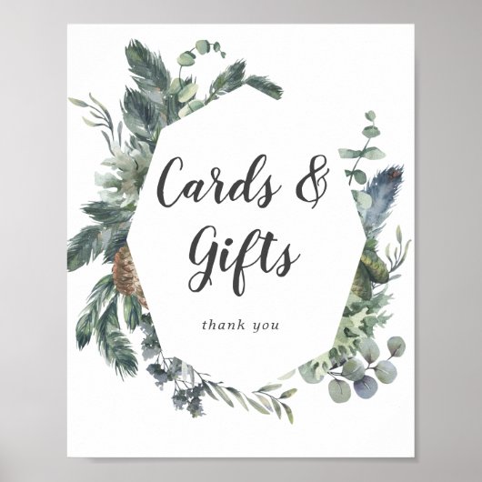 Winter Greenery Wedding Cards en Gifts Sign Poster (Voorkant)