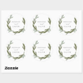Winter Greenery Wedding Classic Round Sticker (Vel)