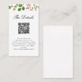Winter Greenery Wedding Details card met QR code Plaatskaartje (Voorkant / Achterkant)