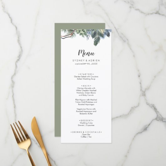 Winter Greenery Wedding Dinner Menu (Voorkant / Achterkant in situ)