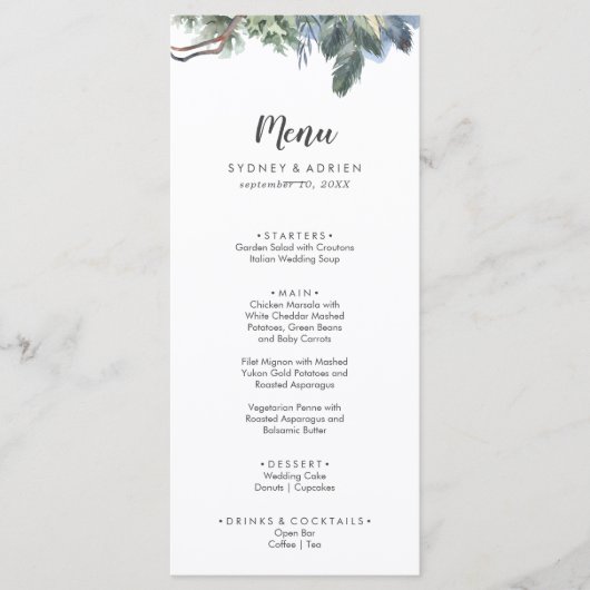 Winter Greenery Wedding Dinner Menu (Voorkant)