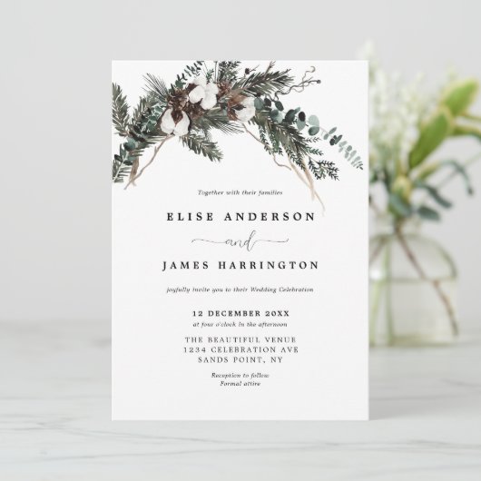 Winter Greenery Wedding Kaart (Staand voorkant)